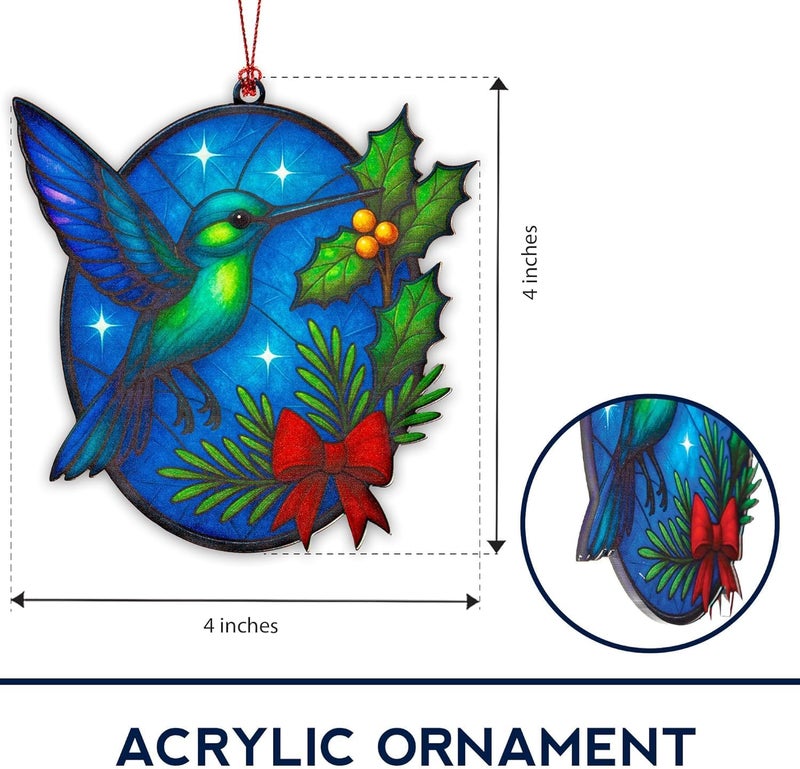 NELXI Christmas Ornaments 2025 – Hummingbird Suncatcher Window Hanging Decoration, Hummingbird Christmas Ornament for Holiday Tree, Unique Handmade Gift Idea, Beautiful Glass Style Ornament for Bird Lovers - Image 3